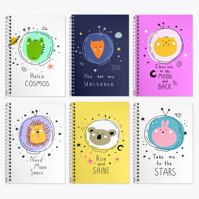 دفتر زبان 50 برگ خندالو مدل دو خط طرح حیوانات فضانورد کد 31 مجموعه 6 عددی