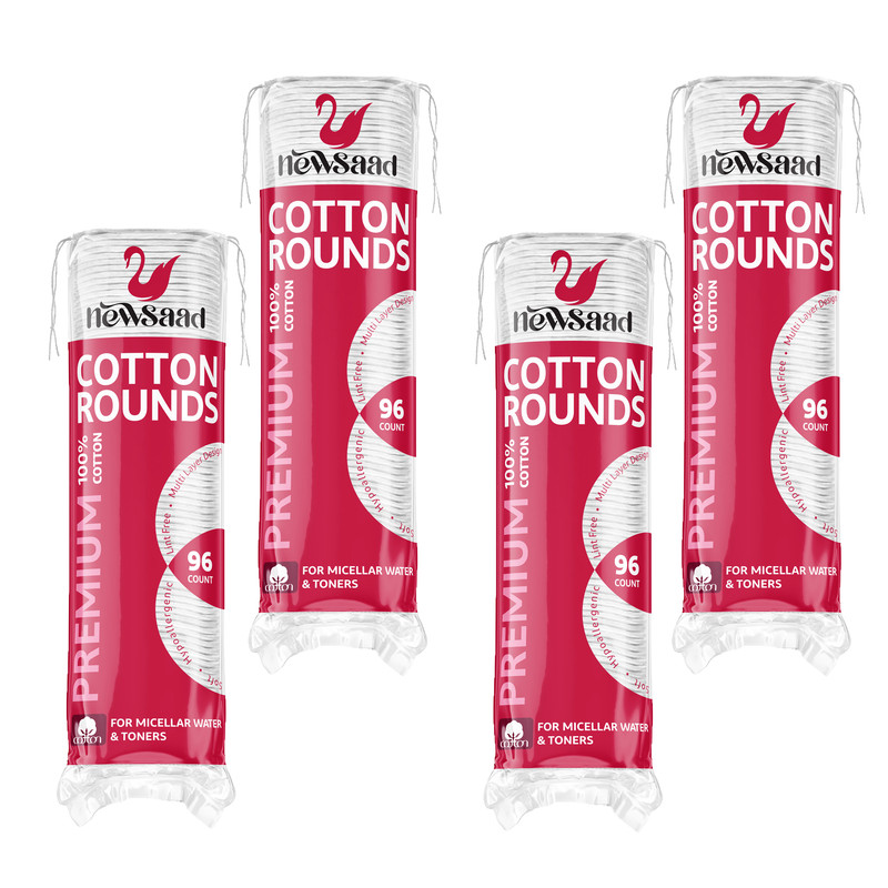 پد پاک‌کننده آرایش صورت نیوساد مدل Cotton-Rounds چهار بسته 96 عددی