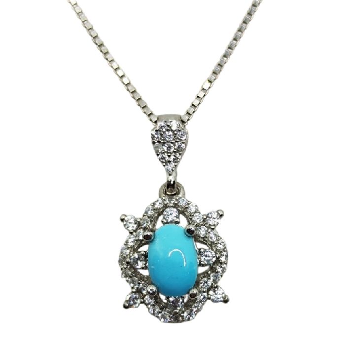 گردنبند نقره زنانه مدل فیروزه نیشابور آبکاری رادیوم کد 355 -  - 6