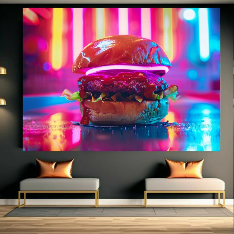 پوستر دیواری طرح همبرگر نئونی کد AR304284