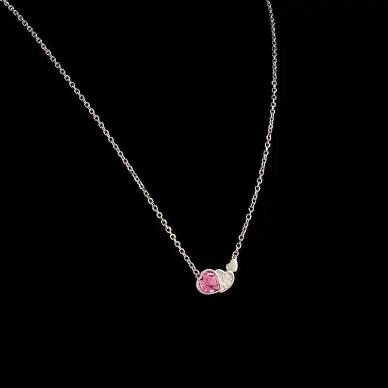 گردنبند نقره زنانه سواروسکی مدل قلب تو قلب ظریف کد 6983110