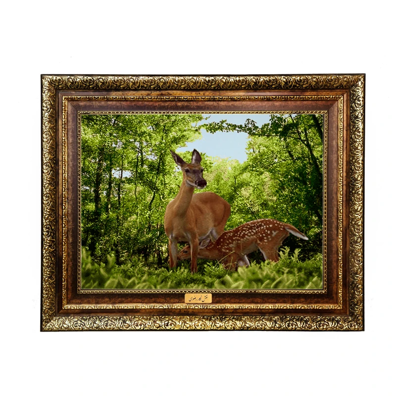 تابلو فرش ماشینی نقش نگار رضوی طرح آهو کد 1081H