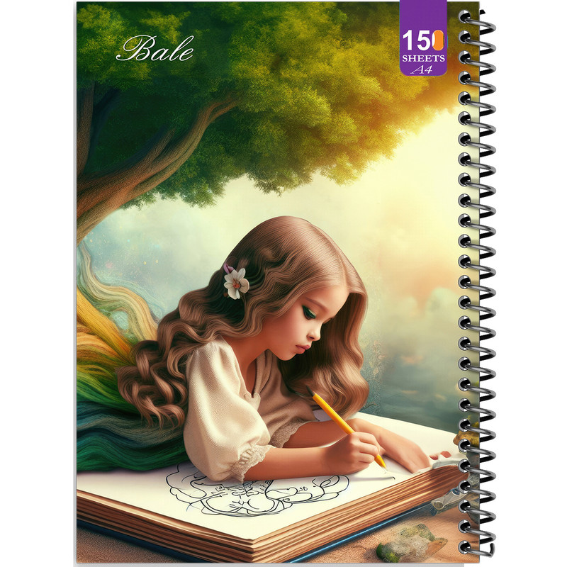 دفتر نقاشی 150 برگ انتشارات بله مدل رحلی طرح فانتزی دختر نقاش کد A4-P73