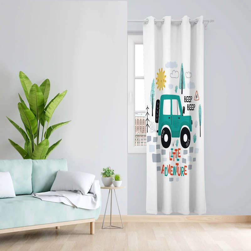 پرده طرح کودک ماشین مدل مخمل پانچی کد 4962 z سایز 140x200 سانتی متر