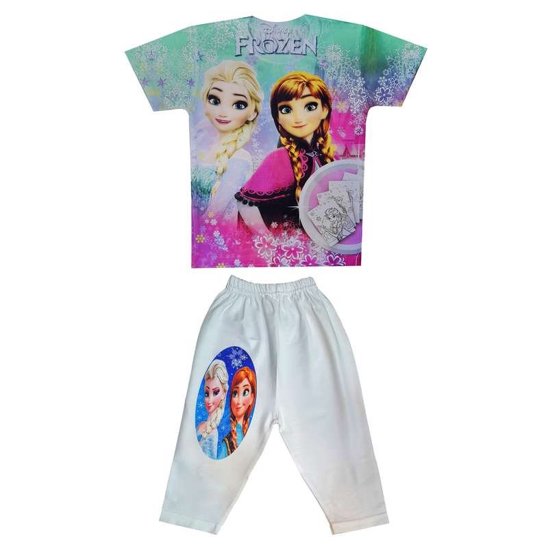 ست تی شرت و شلوارک دخترانه مدل السا و آنا کد XS20