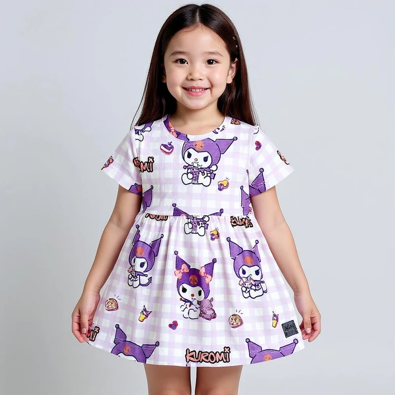 پیراهن آستین کوتاه یقه گرد دخترانه مدل کرومی 3