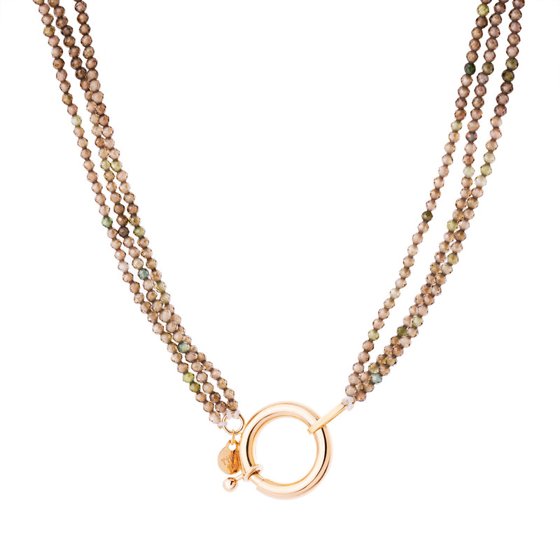 گردنبند طلا 18 عیار زنانه با زنجیر ساچمه‌ای گالری شیدا مجد مدل قفل مدبر سواروسکی