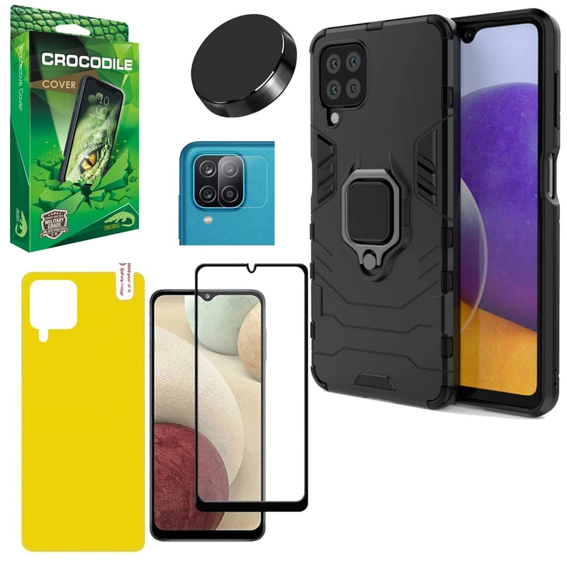 کاور کروکودیل مدل C-GHB-BNDL مناسب برای گوشی موبایل سامسونگ Galaxy A22 4G به همراه محافظ صفحه نمایش و محافظ لنز دوربین و برچسب محافظ پشت گوشی و پایه نگهدارنده آهنربایی