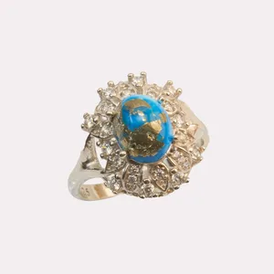 انگشتر نقره زنانه مدل فیروزه اصل پیریت دار