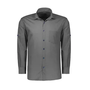 پیراهن آستین بلند یقه برگردان مردانه مدل کتان تک جیب کد C-TU