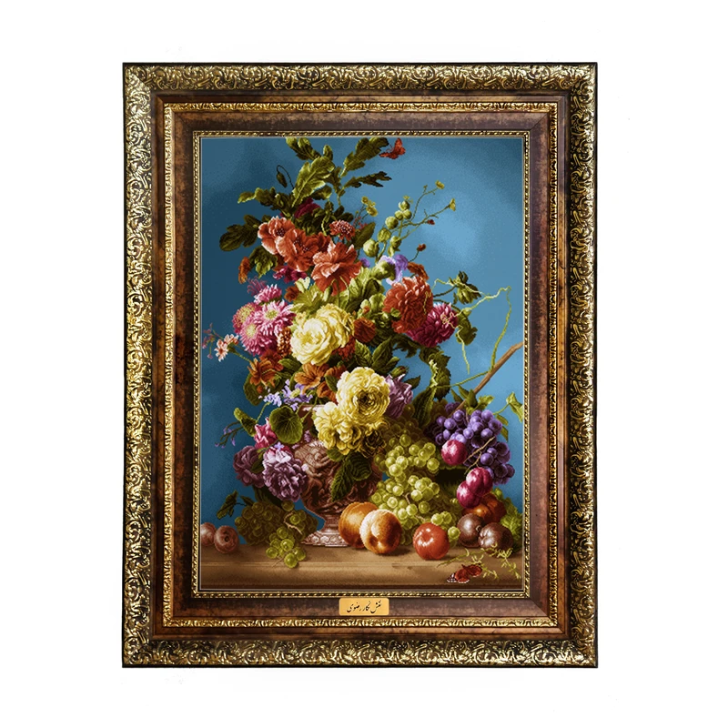 تابلو فرش ماشینی نقش نگار رضوی طرح گل و میوه کد 434H