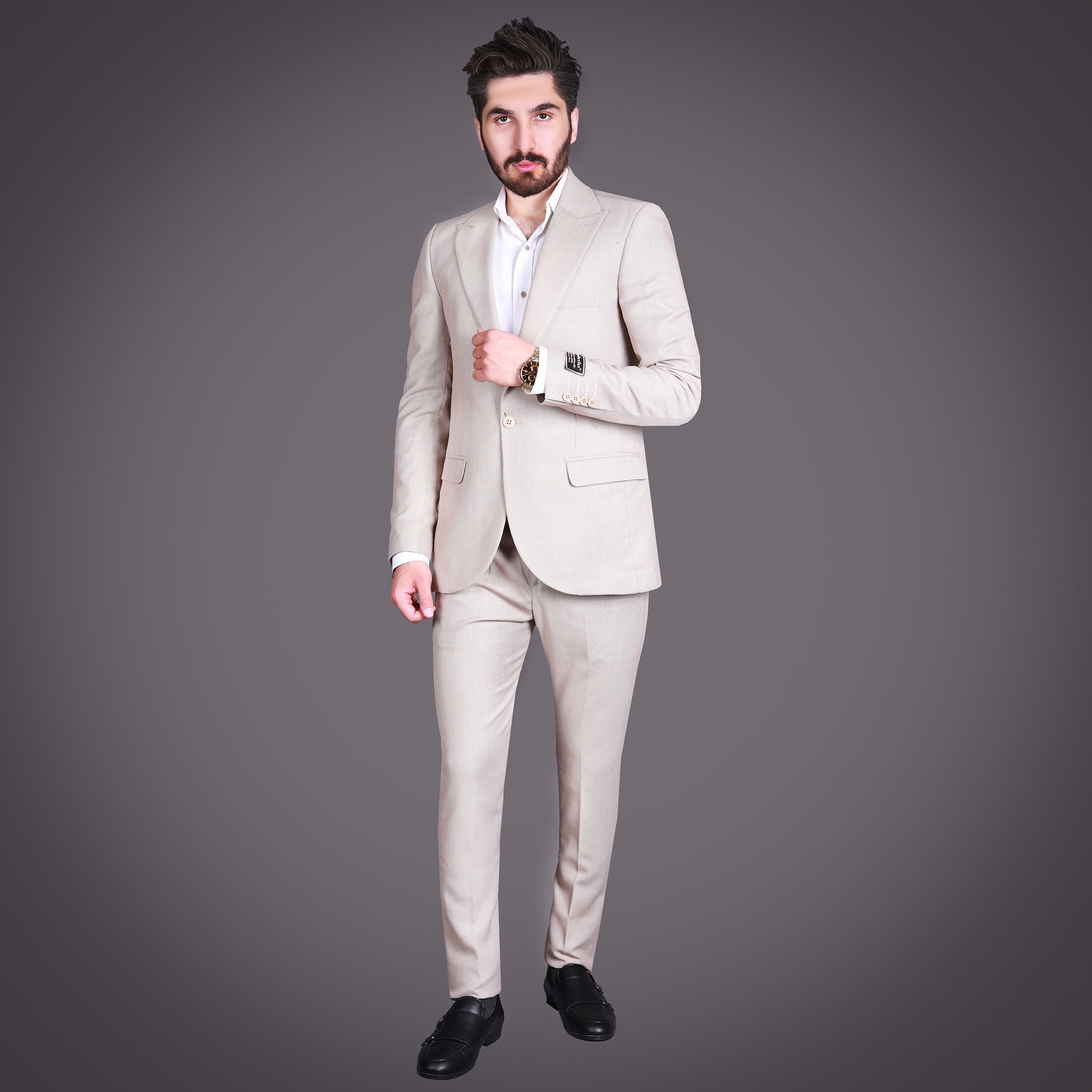 کت و شلوار مردانه مدل SOLG-JO رنگ کرم
