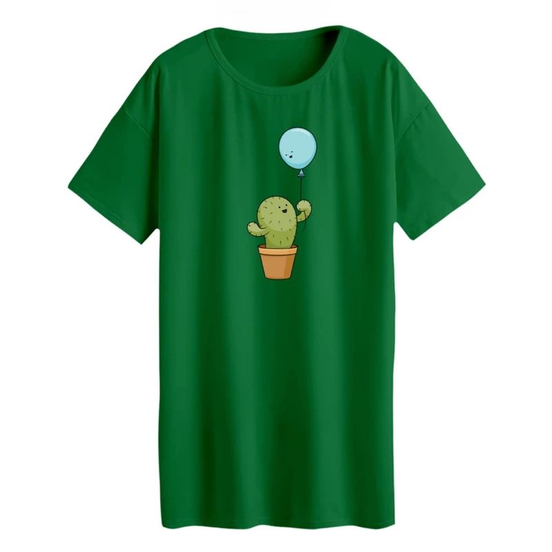 تی شرت لانگ زنانه مدل کاکتوس و بادکنک کد 2 رنگ سبز