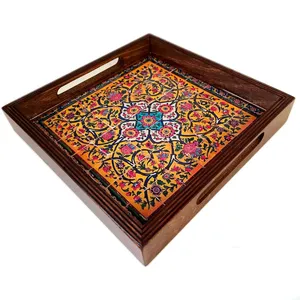 سینی دسته دار مدل اسلیمی کد 18 سایز 23×23 سانتی متر