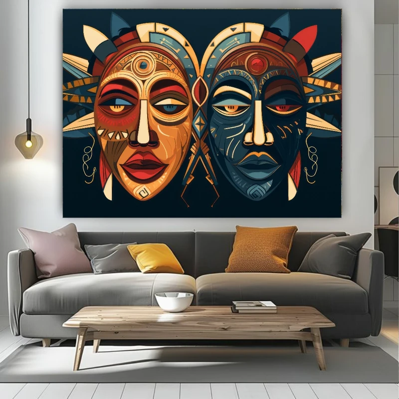 پوستر پارچه ای طرح مخمل ماسک انتزاعی مدل کوبیسم کد PY519