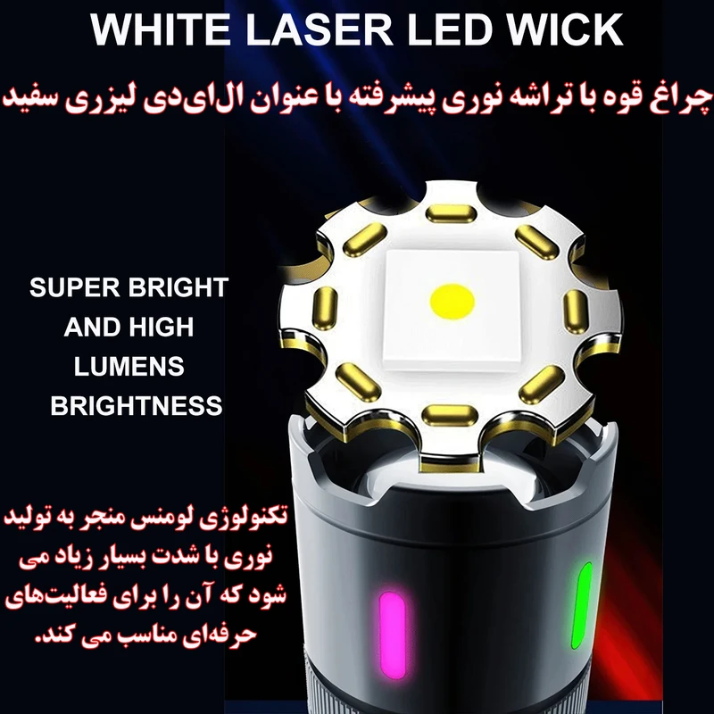 عکس شماره 4 : چراغ قوه دستی مدل cob01 با نور چند رنگ