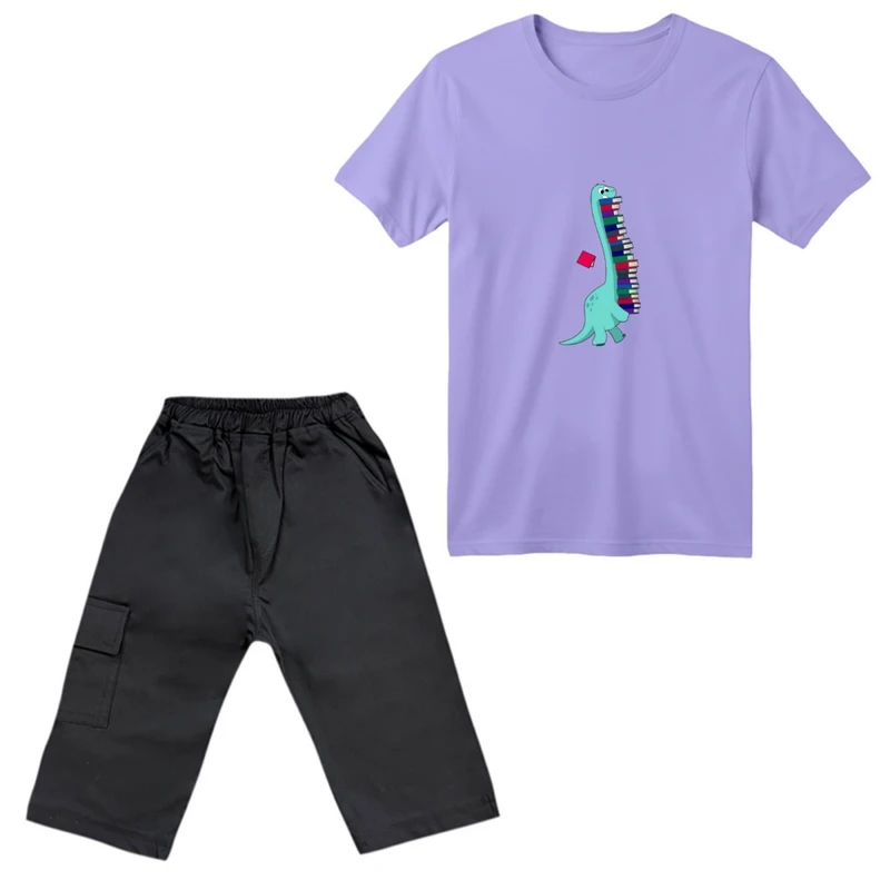 ست تی‌شرت آستین کوتاه و شلوارک پسرانه مدل دایناسور کد 06