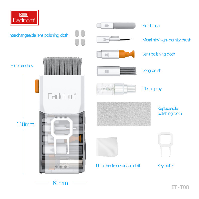 کیت تمیز کننده کیبورد و ایرپاد ارلدام مدل 8IN1 Clining Kit T08