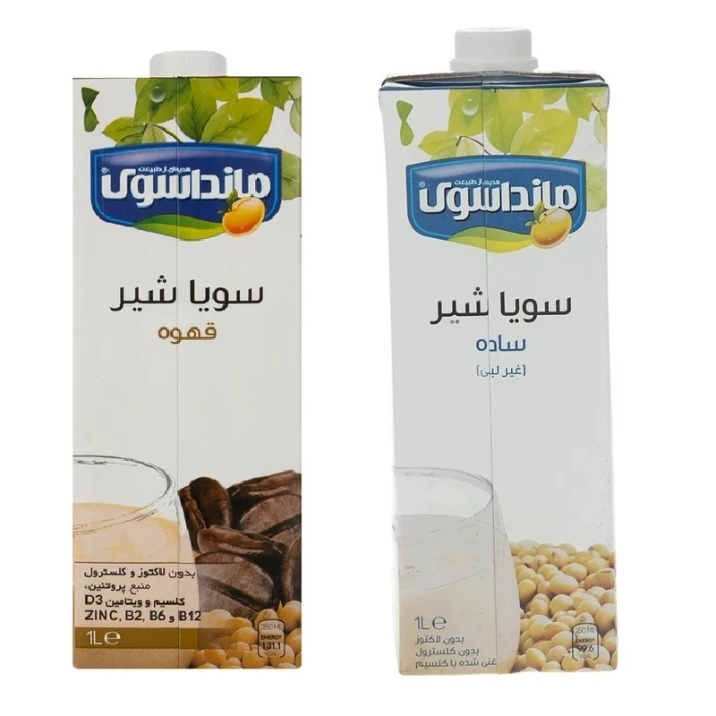 شیر سویا غیر لبنی ساده و قهوه مانداسوی - 1000 میلی لیتر بسته 2 عددی