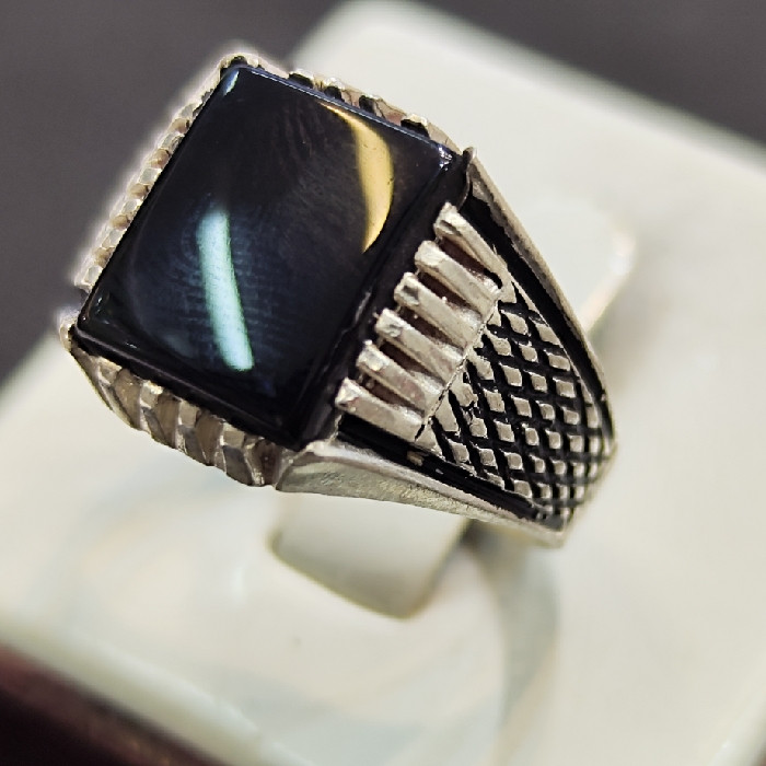 انگشتر نقره مردانه مدل سنگ عقیق خراسانی کد 52