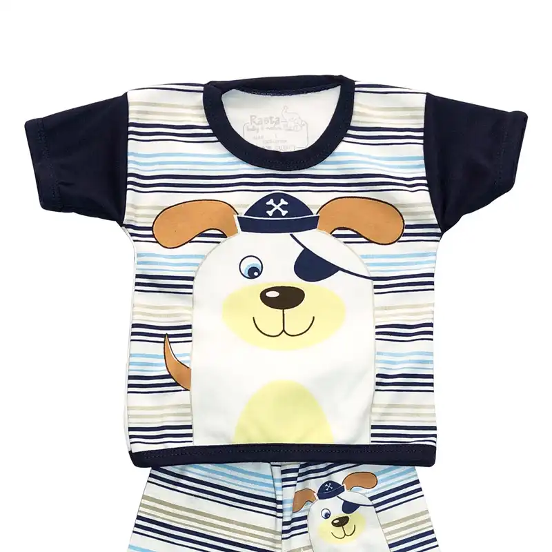 ست تی شرت آستین کوتاه و شلوار نوزادی مدل سگ ملوان کد 064