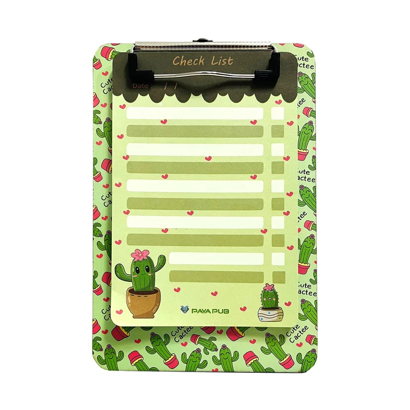 تخته شاسی پایاپاب مدل چک لیست طرح کاکتوس سایز A5 به همراه کاغذ یادداشت