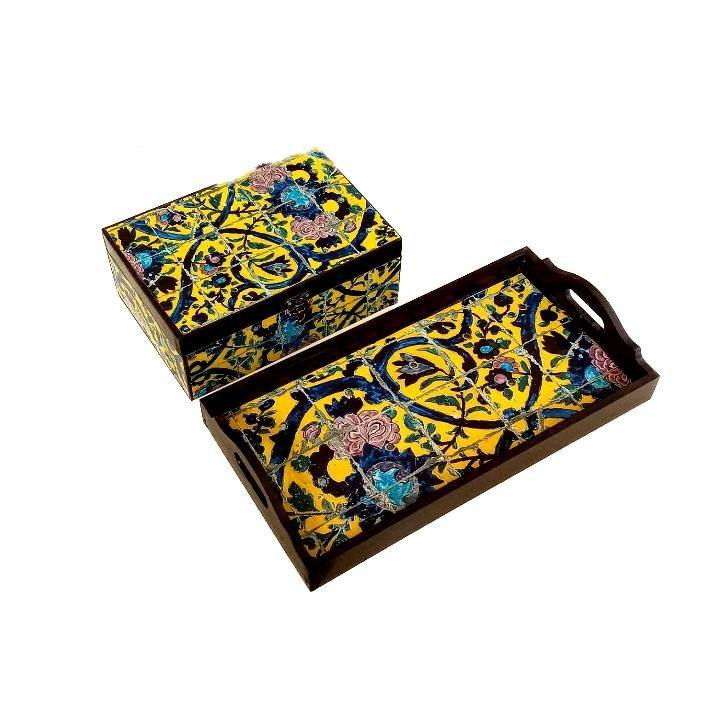 جعبه چای کیسه ای مدل کاشی به همراه سینی