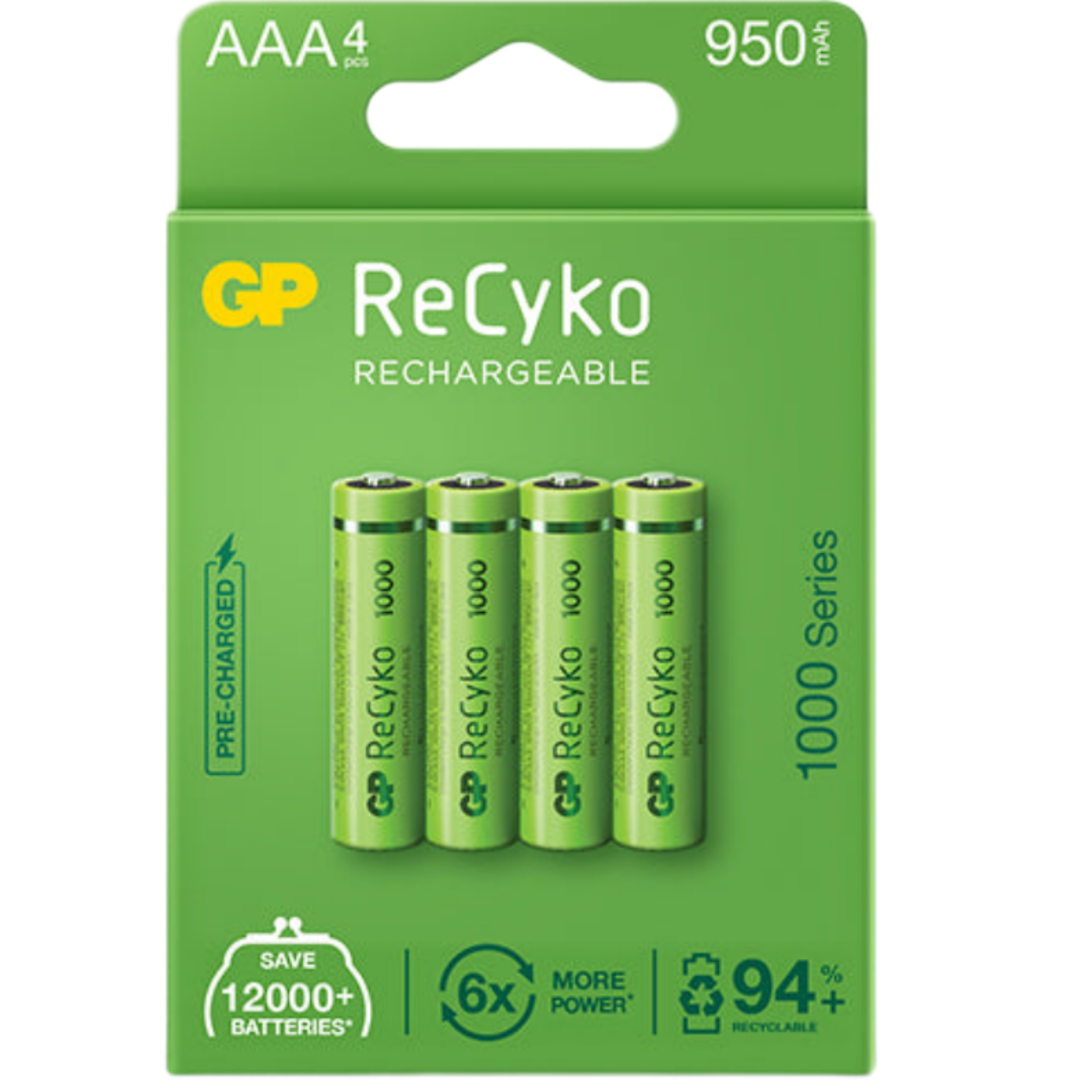 باتری نیم قلمی قابل شارژ جی پی مدل (Rechargeable Recyko 950 (1000 series بسته چهار عددی