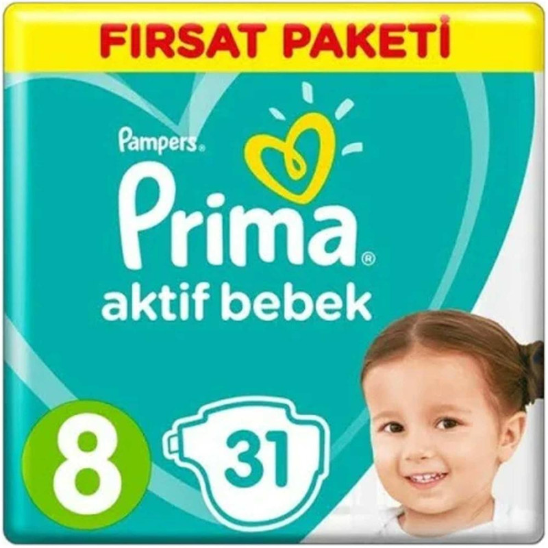 پوشک کودک پریما مدل Aktif bebek سایز 8 بسته 31 عددی