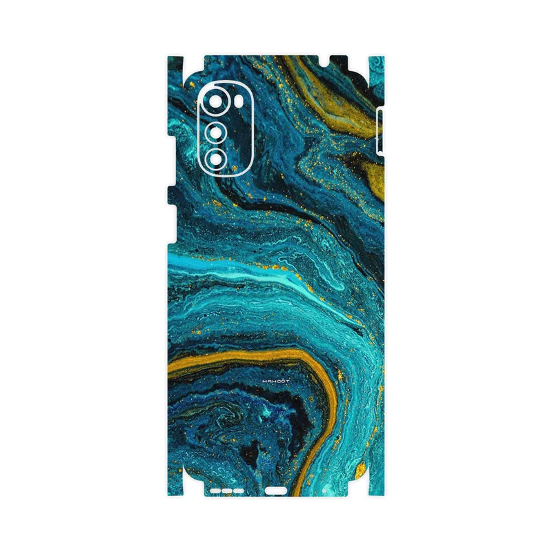 برچسب پوششی ماهوت مدل Turquoise marblewith golden streaks-FullSkin مناسب برای گوشی موبایل موتورولا Moto E32s