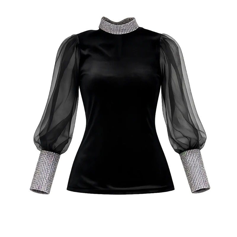 بلوز آستین بلند یقه ایستاده زنانه مدل توری