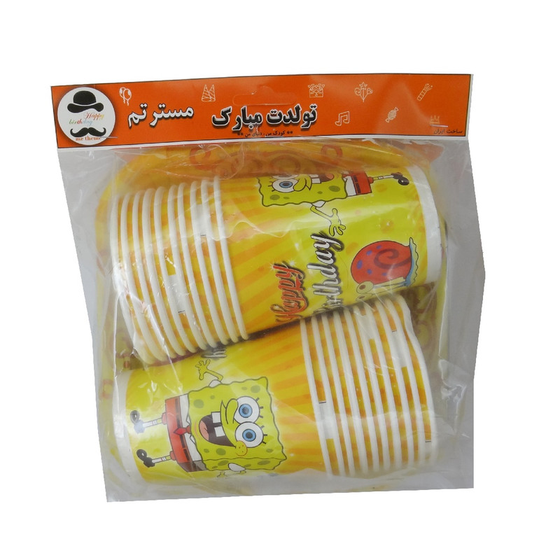 پیش دستی و لیوان یکبار مصرف مستر تم طرح باب اسفنجی مجموعه 40 عددی