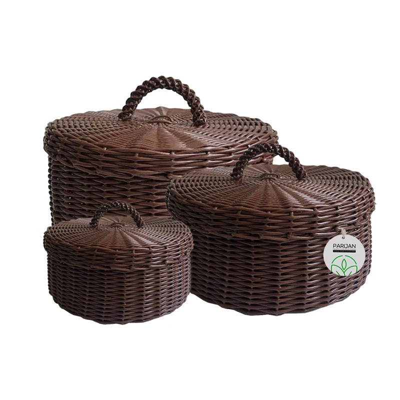 سبد حصیر بافی پریجان مدل P-015 مجموعه 3 عددی