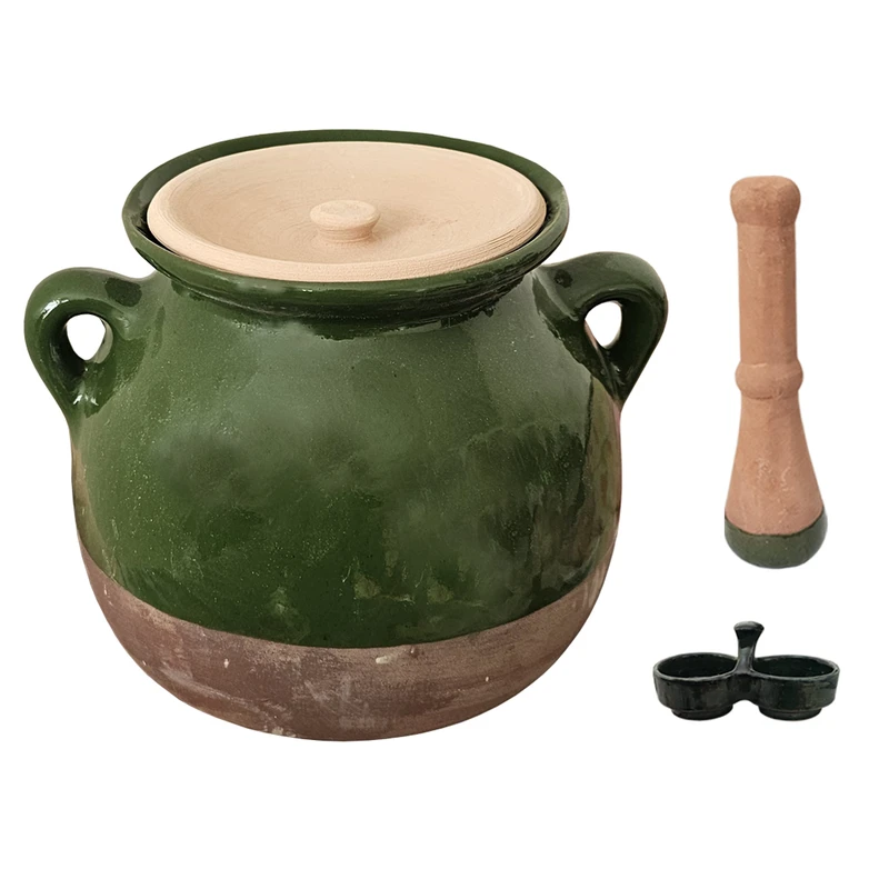 ظرف دیزی سفالی مدل 6 نفره به همراه نمکدان و گوشت‌کوب بسته 3 عددی