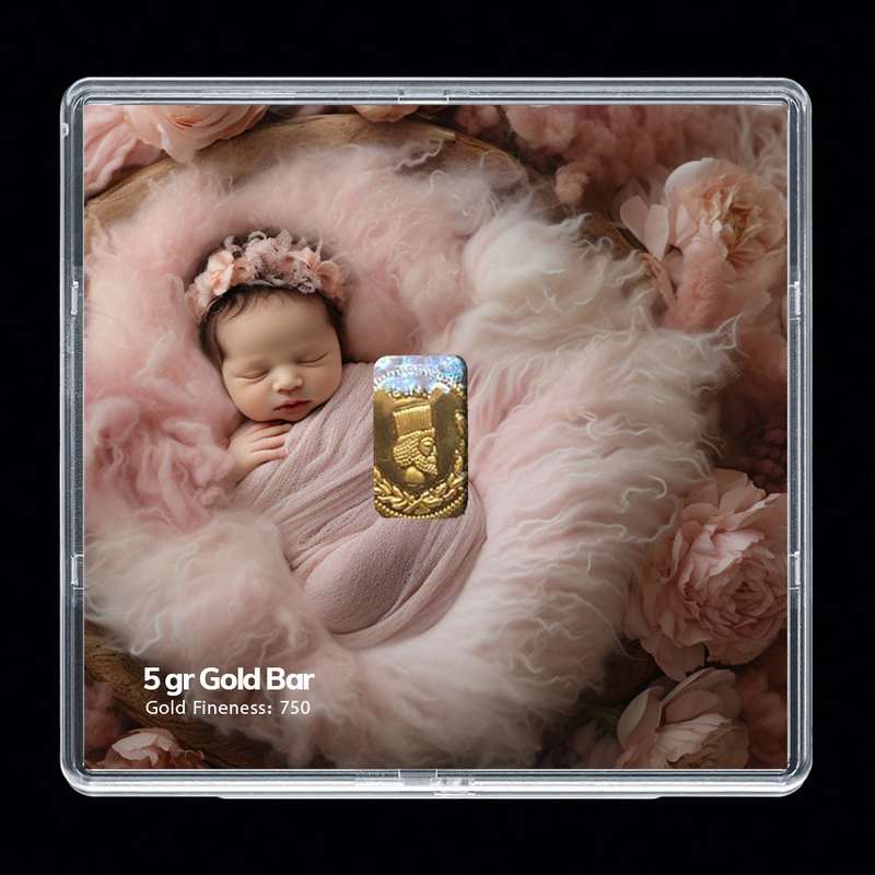شمش طلا 18 عیار مدوپد مدل نوزاد کد SG-10258 شمش طلا 18 عیار مدوپد مدل نوزاد کد SG-10258