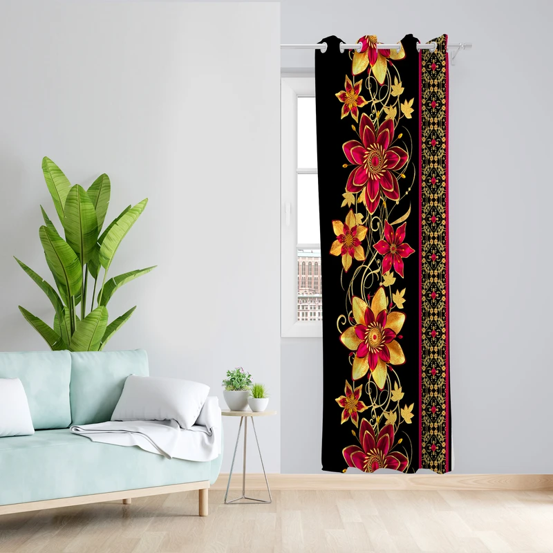 پرده طرح گل مدل مخمل پانچی کد L 1405L Z سایز 140x200 سانتی متر