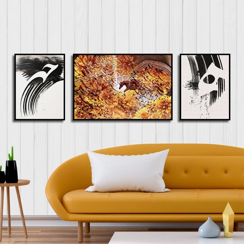 تابلو بکلیت طرح خطاطی و شعر ایرانی مدل B-2538 مجموعه 3 عددی