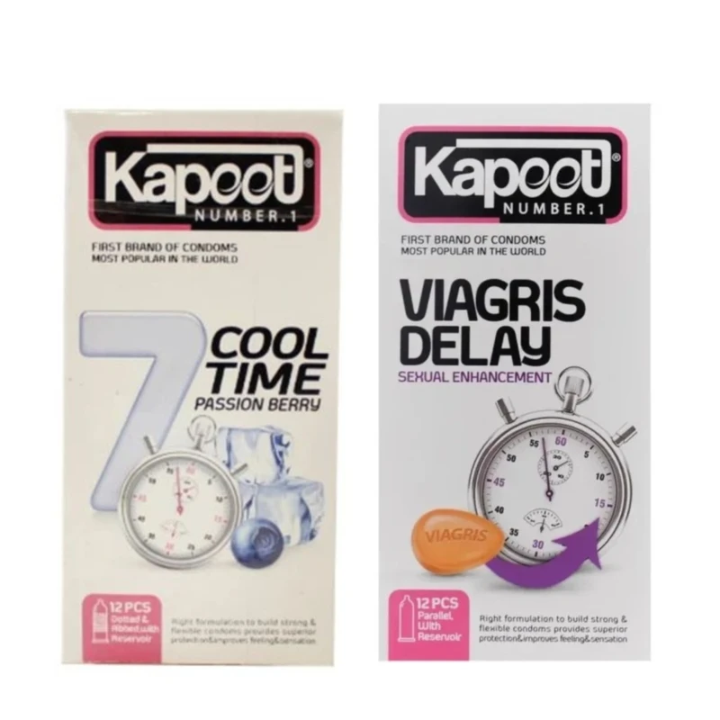 کاندوم تاخیری کاپوت مدل 7COOL TIME بسته 12 عددی به همراه کاندوم تاخیری کاپوت مدل VIAGRIS DELAY بسته 12 عددی