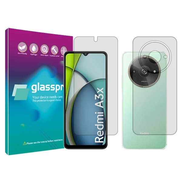 محافظ صفحه نمایش شفاف گلس پرو مدل Resistant مناسب برای گوشی موبایل شیائومی Redmi A3x به همراه محافظ پشت گوشی