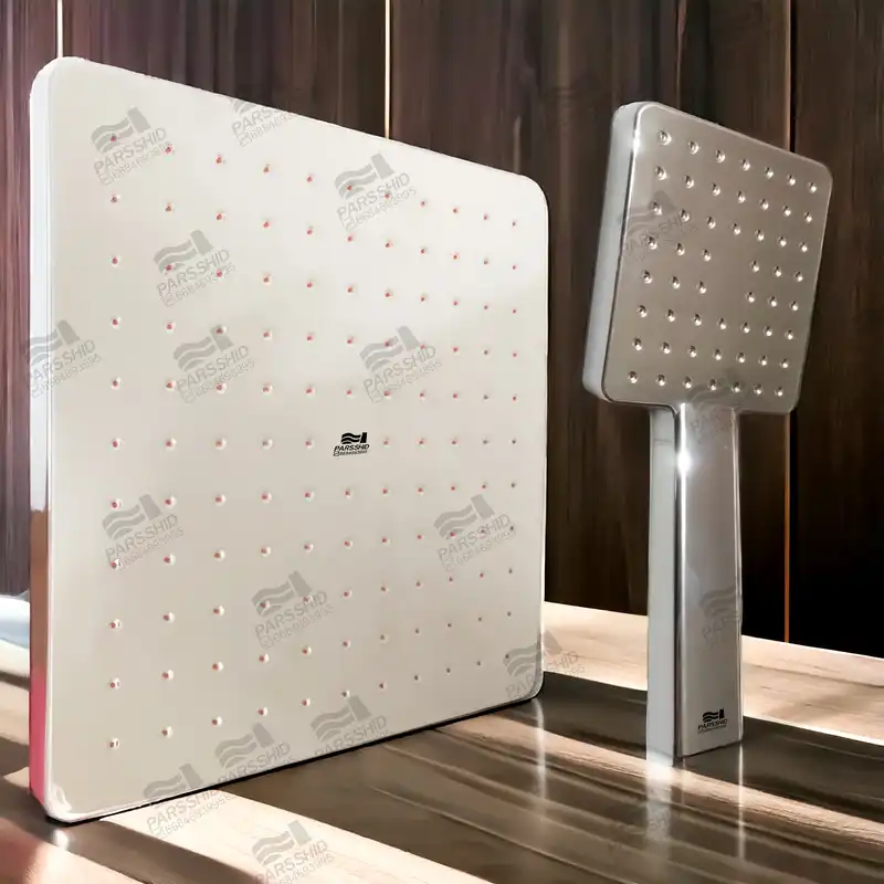 سردوش حمام شیرآلات بهداشتی پارس شید فاتح مدل مربع رسوب گیر اتومات کد c3 مجموعه 2 عددی