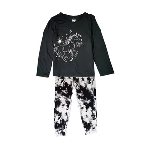 ست تی شرت آستین بلند و شلوار دخترانه مدل اسب شاخدار