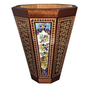 سطل خاتم کاری طرح گل و مرغ