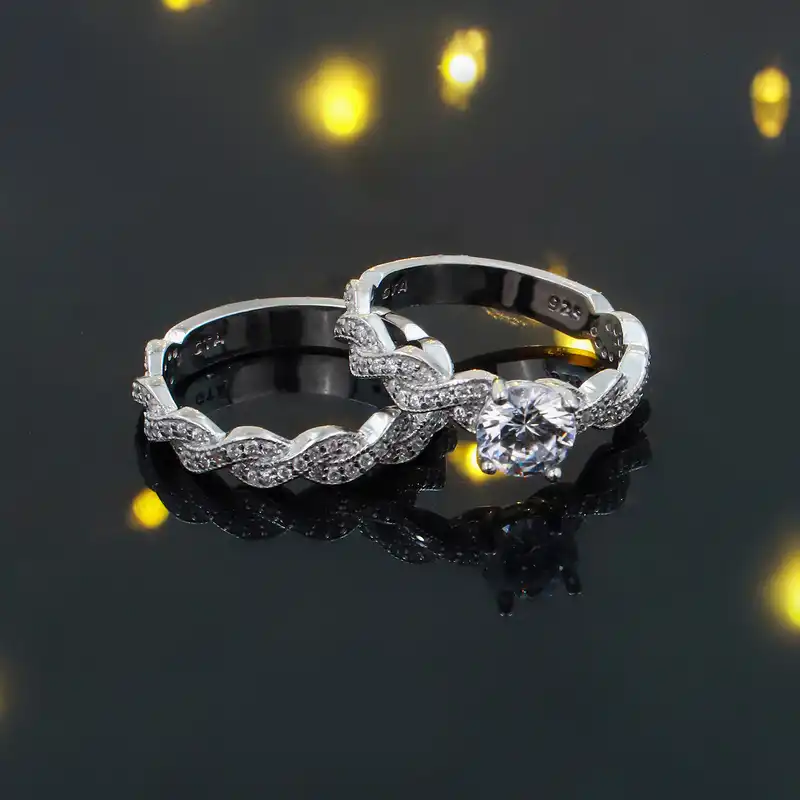 حلقه و پشت حلقه نقره زنانه جی تی ای مدل تک نگین