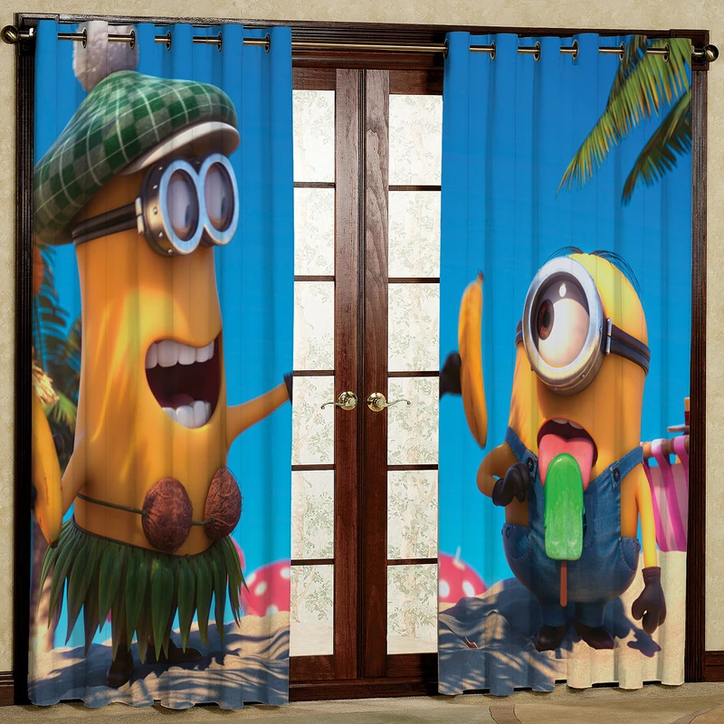 پرده مدل کارتون مینیون مخمل پانچی کد 1268 سایز 140x280 سانتی متر