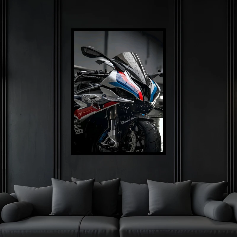 تابلو بکلیت طرح دکوراتیو مدرن موتورسیکلت مدل B-bu7372 فریم مشکی
