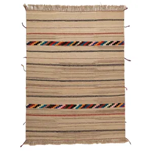 گلیم گبه دستبافت سه متری طرح مدرن کد 4040625 زمینه کرم