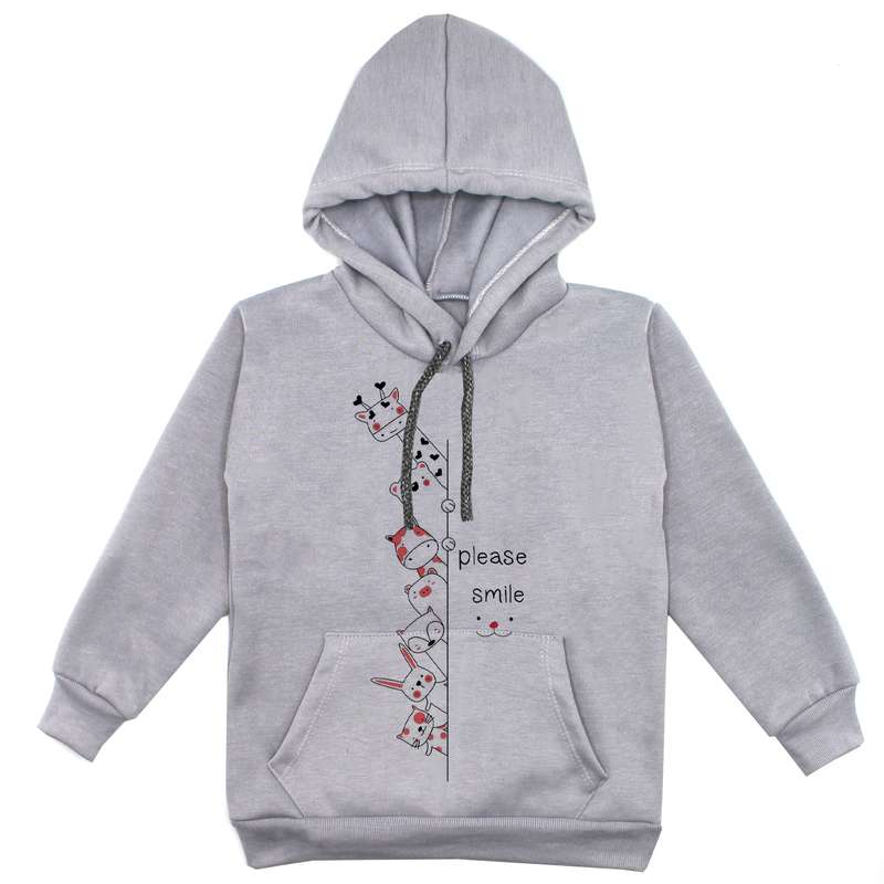 هودی پسرانه مدل حیوانات F57 رنگ طوسی