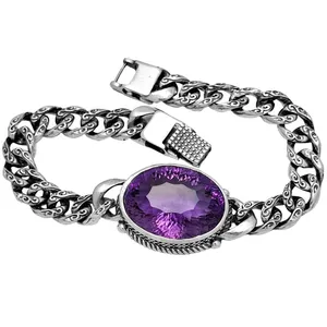 دستبند نقره مردانه مدل آمیتیست تراش لیزر