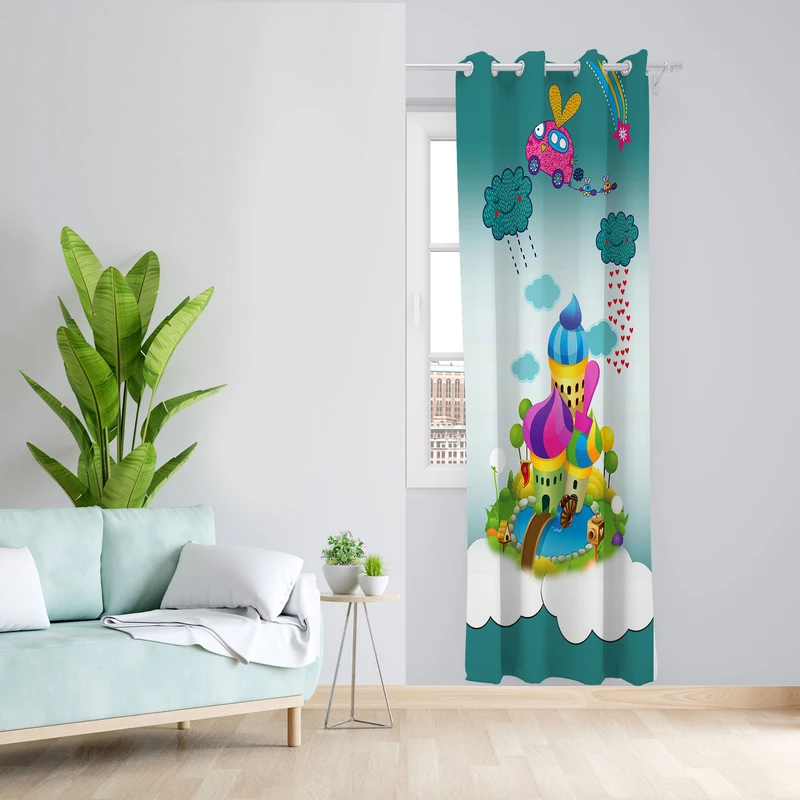 پرده مدل کودک مخمل پانچی طرح قصر رویایی کد 1223 سایز 200x140 سانتی متر