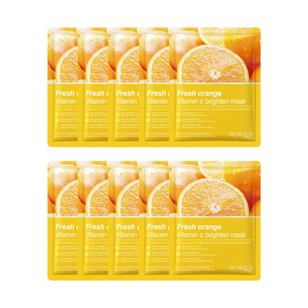 مراقبت پوست ماسک صورت بایو آکوا مدل ویتامین C وزن 25 گرم مجموعه 10 عددی